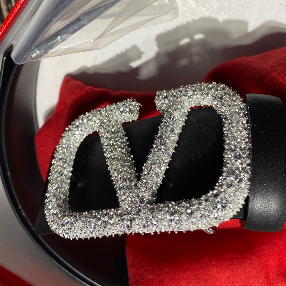 Valentino Black and Silver Crystal Embellished Belt